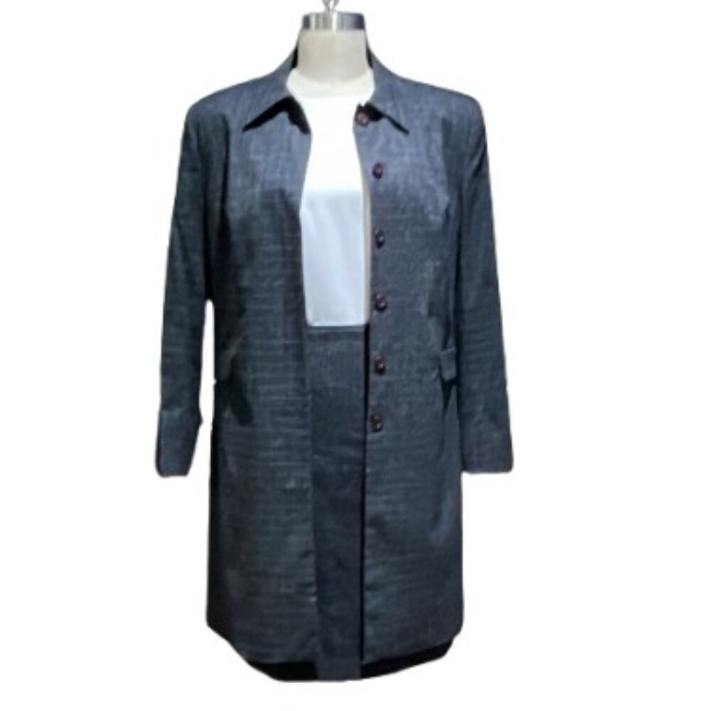 Jade Vintage (90's) Grey 2-piece Suit with Long Blazer/Coat & Midi Skirt - LNC